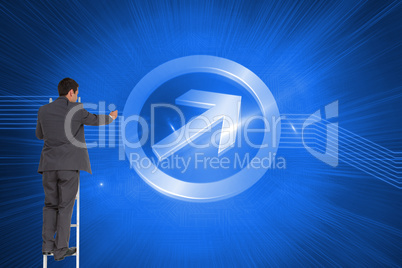 Composite image of businessman standing on ladder