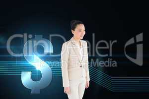 Composite image of smiling asian businesswoman walking