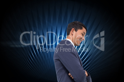 Composite image of smiling asian businessman with arms crossed