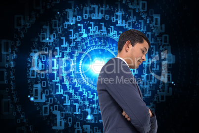 Composite image of unsmiling asian businessman with arms crossed