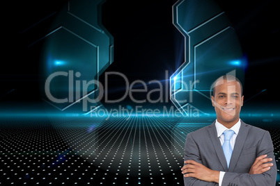 Composite image of charismatic young businessman with arms cross