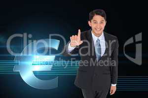 Composite image of smiling asian businessman pointing