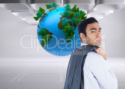 Composite image of unsmiling businessman standing