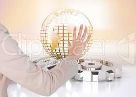 Composite image of businesswoman touching