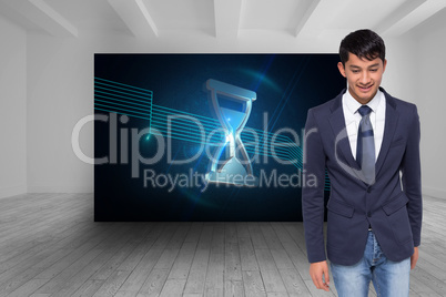 Composite image of smiling casual businessman walking