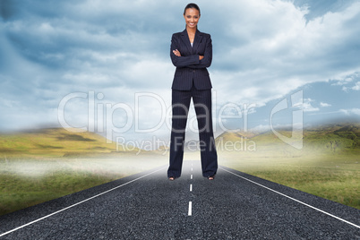 Composite image of isolated confident businesswoman smiling at t