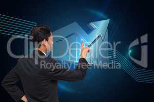 Composite image of unsmiling asian businessman pointing