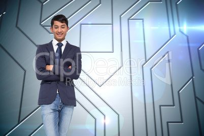 Composite image of smiling casual businessman with arms crossed