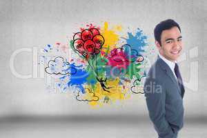 Composite image of smiling businessman standing