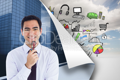 Composite image of smiling businessman holding glasses