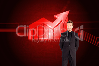 Composite image of young businessman looking at the camera