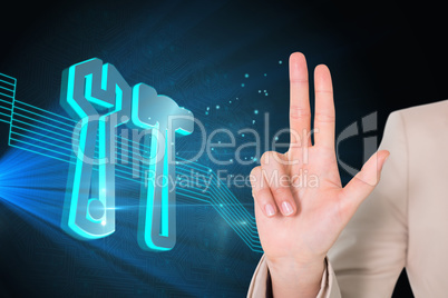 Composite image of businesswoman touching