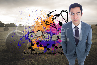 Composite image of unsmiling businessman standing