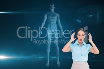 Composite image of surprised stylish businesswoman posing