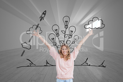 Composite image of full length shot of a smiling woman with her