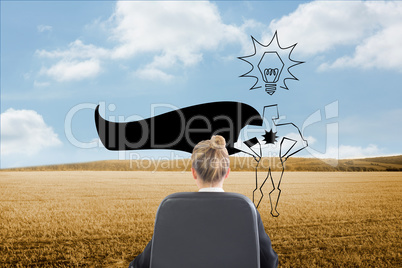 Composite image of businesswoman sitting on swivel chair