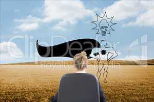 Composite image of businesswoman sitting on swivel chair