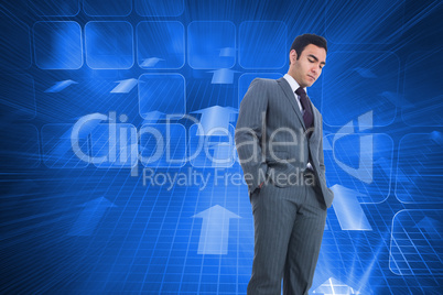 Composite image of unsmiling businessman standing