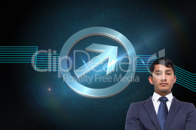 Composite image of unsmiling asian businessman with arms crossed