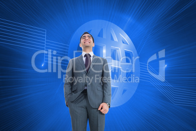 Composite image of smiling businessman standing