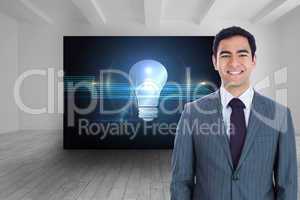 Composite image of smiling businessman standing