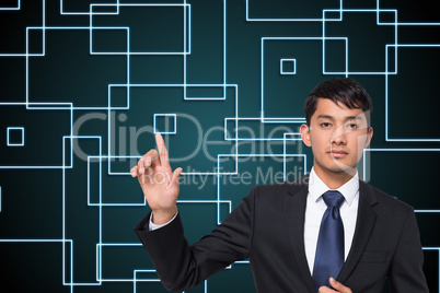 Composite image of unsmiling businessman touching