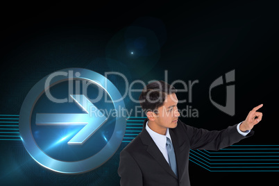 Composite image of stern asian businessman pointing Composite image of stern asian businessman pointing