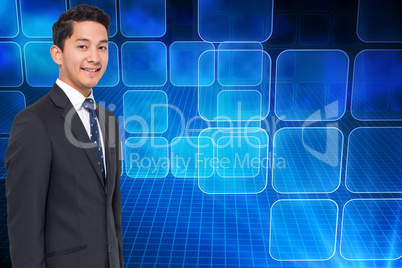 Composite image of blue squares on black background