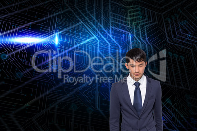 Composite image of unsmiling casual businessman walking