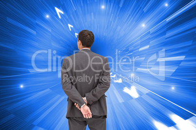 Composite image of rear view of classy businessman posing