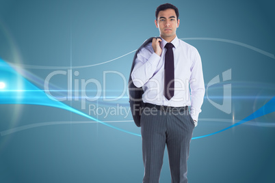 Composite image of unsmiling businessman standing