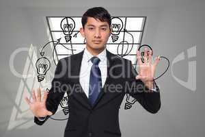 Composite image of unsmiling businessman touching