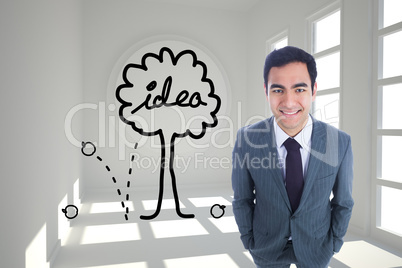 Composite image of smiling businessman standing