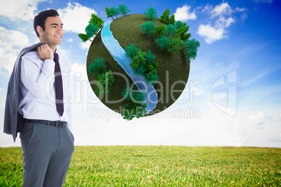 Composite image of smiling businessman standing