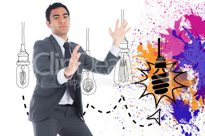 Composite image of unsmiling businessman catching