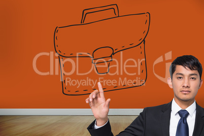 Composite image of unsmiling businessman touching