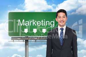 Composite image of signpost showing marketing direction