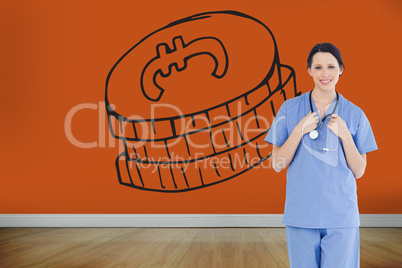 Composite image of smiling medical intern wearing a blue short-s