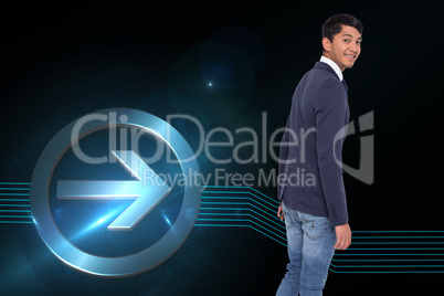 Composite image of smiling casual businessman walking