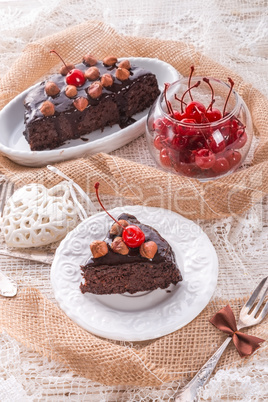 chocolate walnut cake with cherries