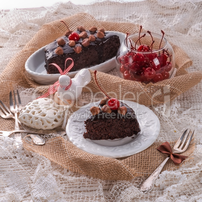 chocolate walnut cake with cherries