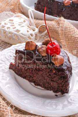 chocolate walnut cake with cherries