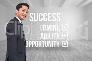 Composite image of success checklist written on room background