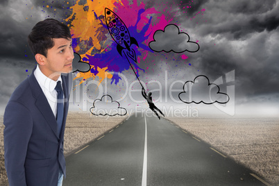 Composite image of unsmiling casual businessman walking