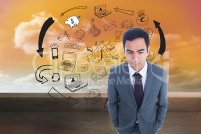 Composite image of unsmiling businessman standing