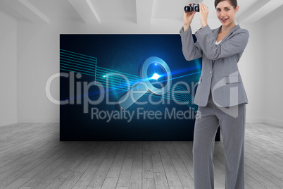 Composite image of businesswoman posing with binoculars