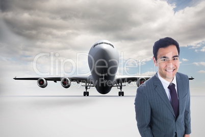 Composite image of smiling businessman standing