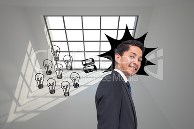 Composite image of graphic with light bulbs on grey background