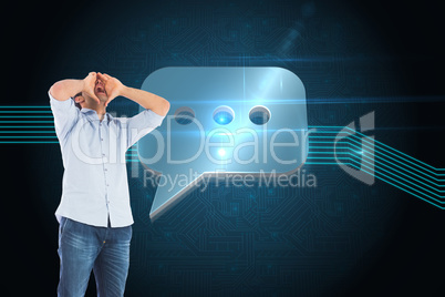 Composite image of shouting casual man standing