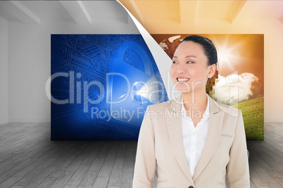 Composite image of smiling asian businesswoman